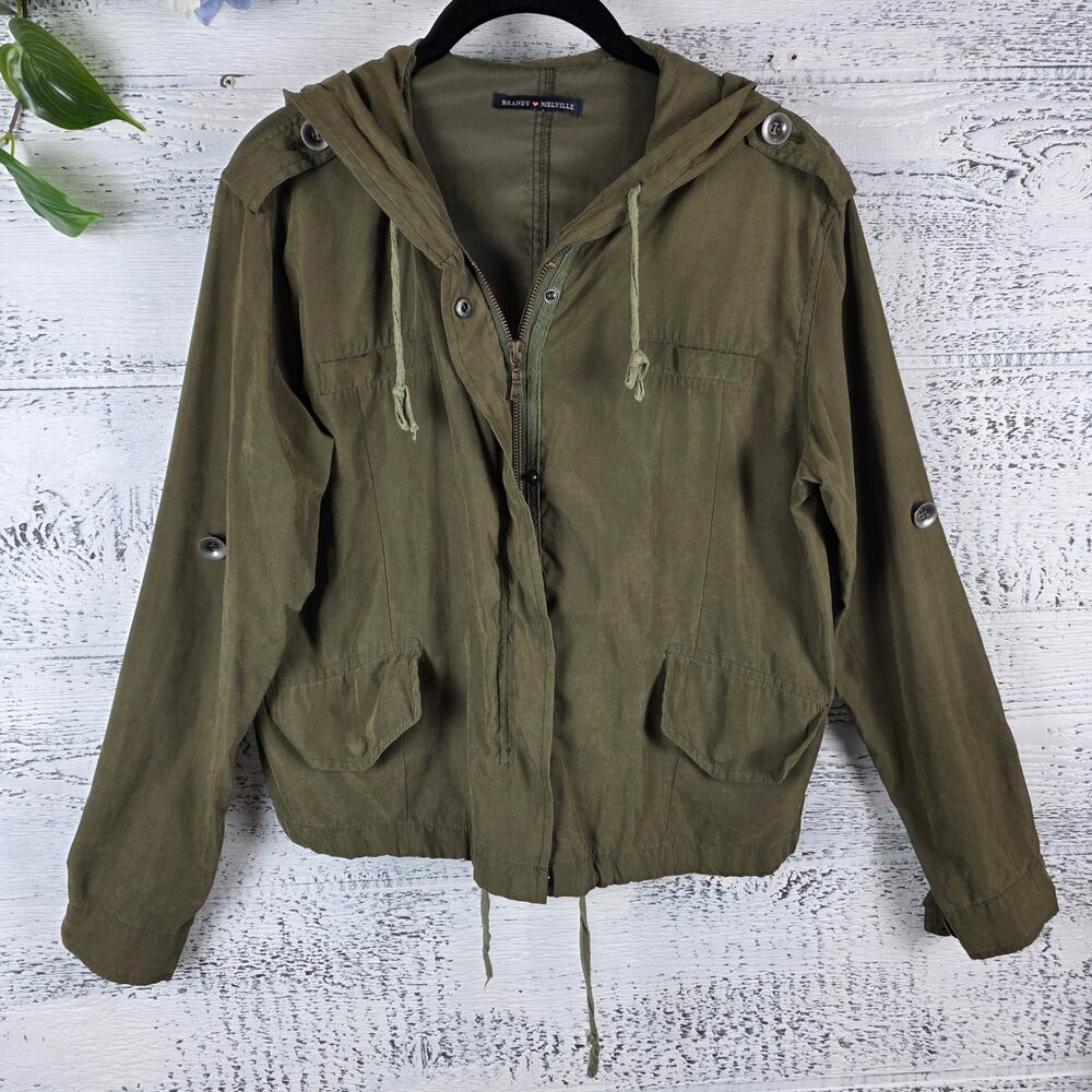 Brandy Melville Hailey Utility Jacket Olive Hooded Cargo OS - Picture 4 of 8
